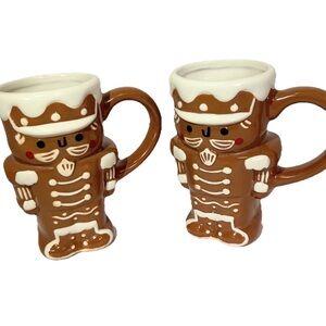 2x Wondershop 14.5 fl oz Stoneware Christmas Gingerbread Nutcracker Man Mugs